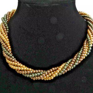 Bead Necklace 20" NWT Plus Earrings SET Twisted Choker 4 Colors 6 Strands